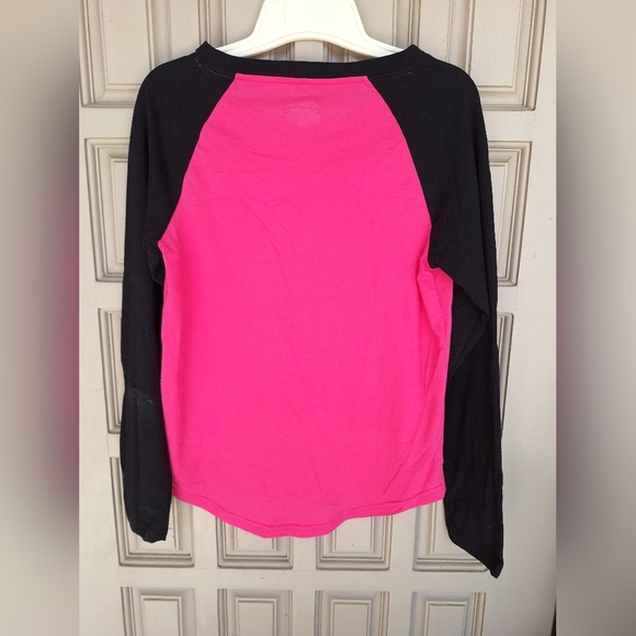 Joe Boxer Two Tone Tee SzM 3/4 Sleeves Pink/Blk Cotton Blend Perfect Fall Tee - Picture 1 of 7